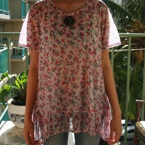 Women's Floral short sleeve tops / pink